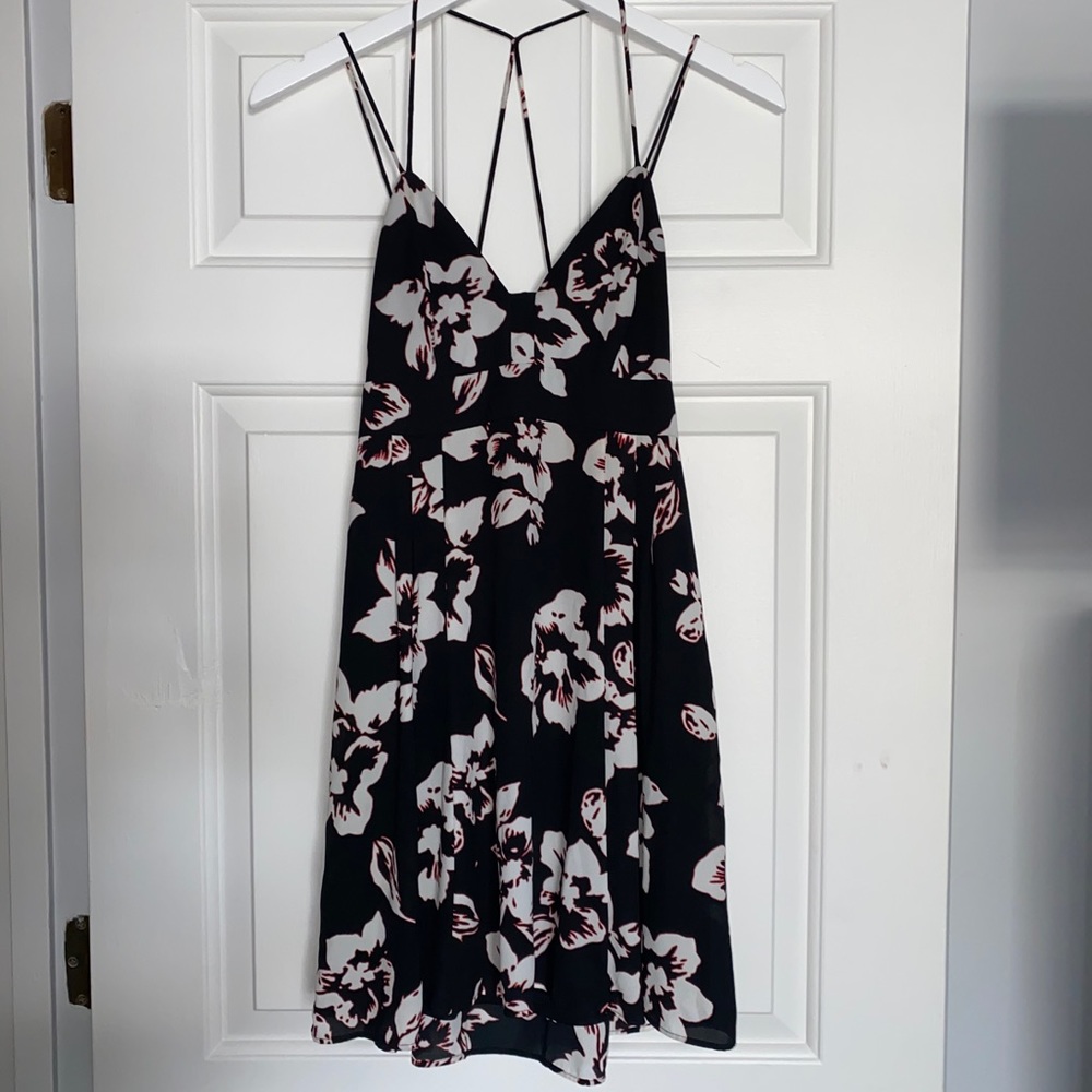 White, black, reddish pink floral express dress